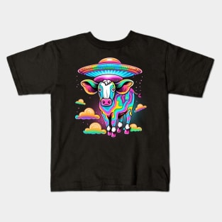 UFO & Cow Rainbow Style Kids T-Shirt